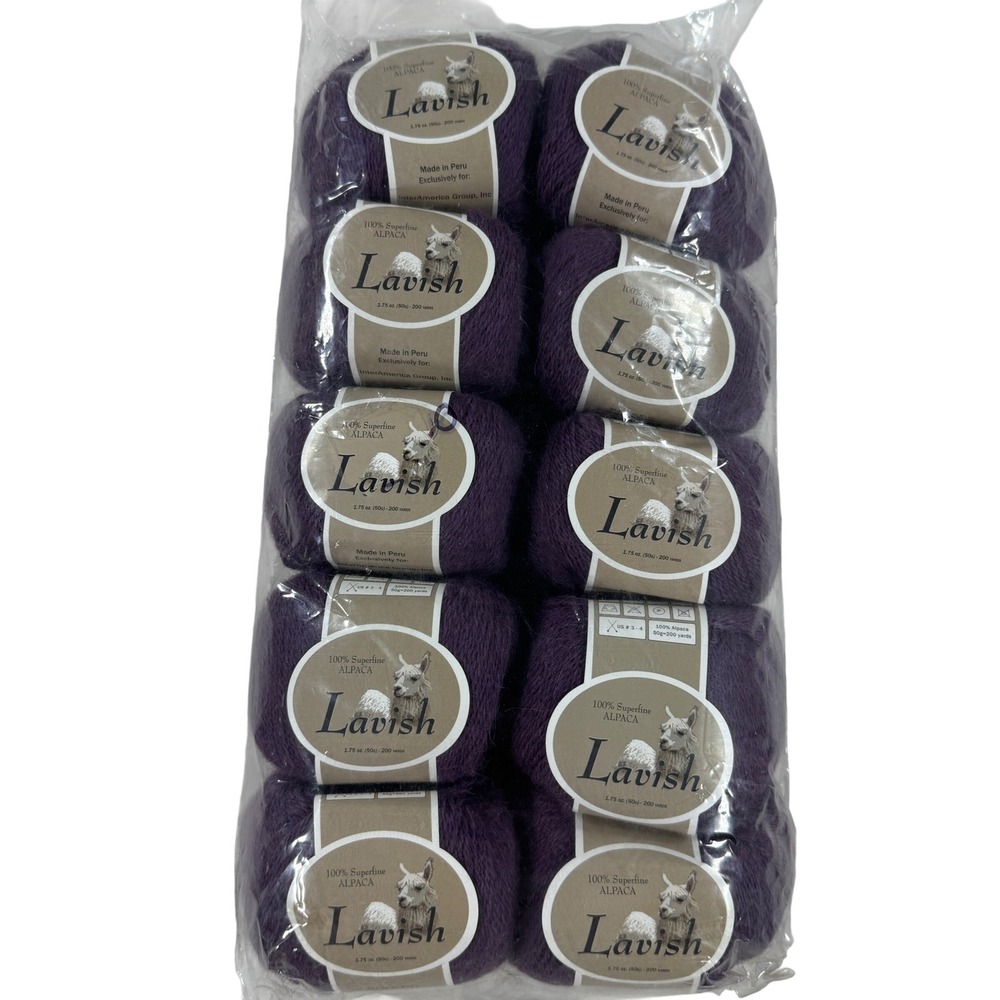 Lavish 100% Superfine Alpaca Yarn Purple 10 Skeins 2000 Yards Made in Peru